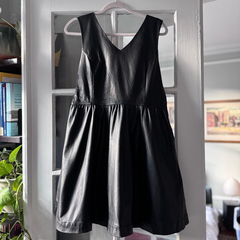 Faux Leather Black Vneck Aline XL Dress L’Amour from Nanette Lapore Goth